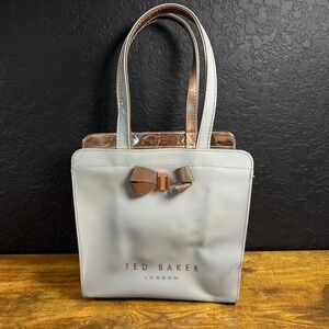 Ted Baker Icon Bag Rose Gold Bow Grey PVC Small Tote Womens Small